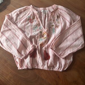 Forever 21 Light Pink Bohemian Embroidered Top